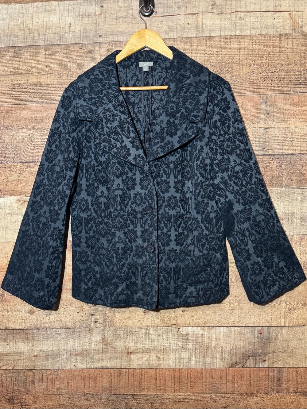 J. Jill Black Floral Damask Brocade Jacquard Tapestry Blazer/Jacket size 18
